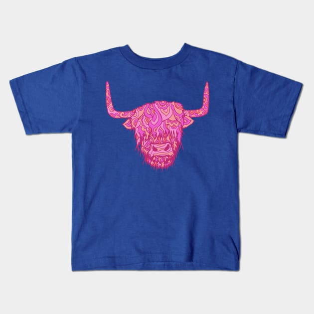 Highland Cow In The Pink Kids T-Shirt by TimeTravellers